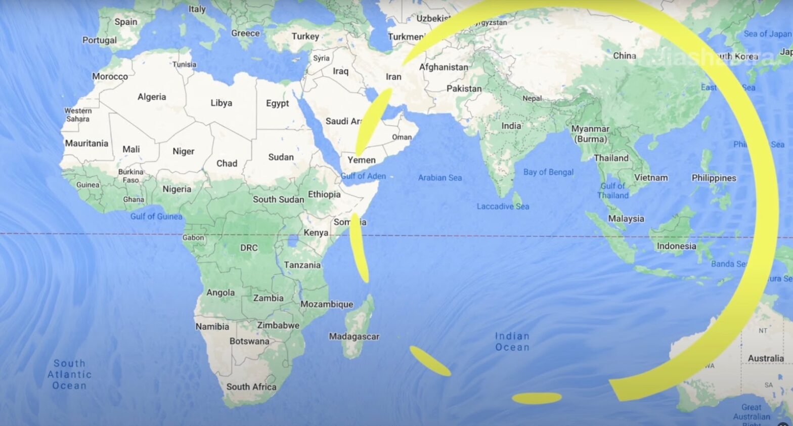 World map showing the Indian Ocean